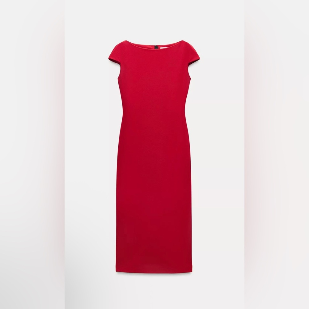 Zara- red fitted midi dress, size L, NWT
